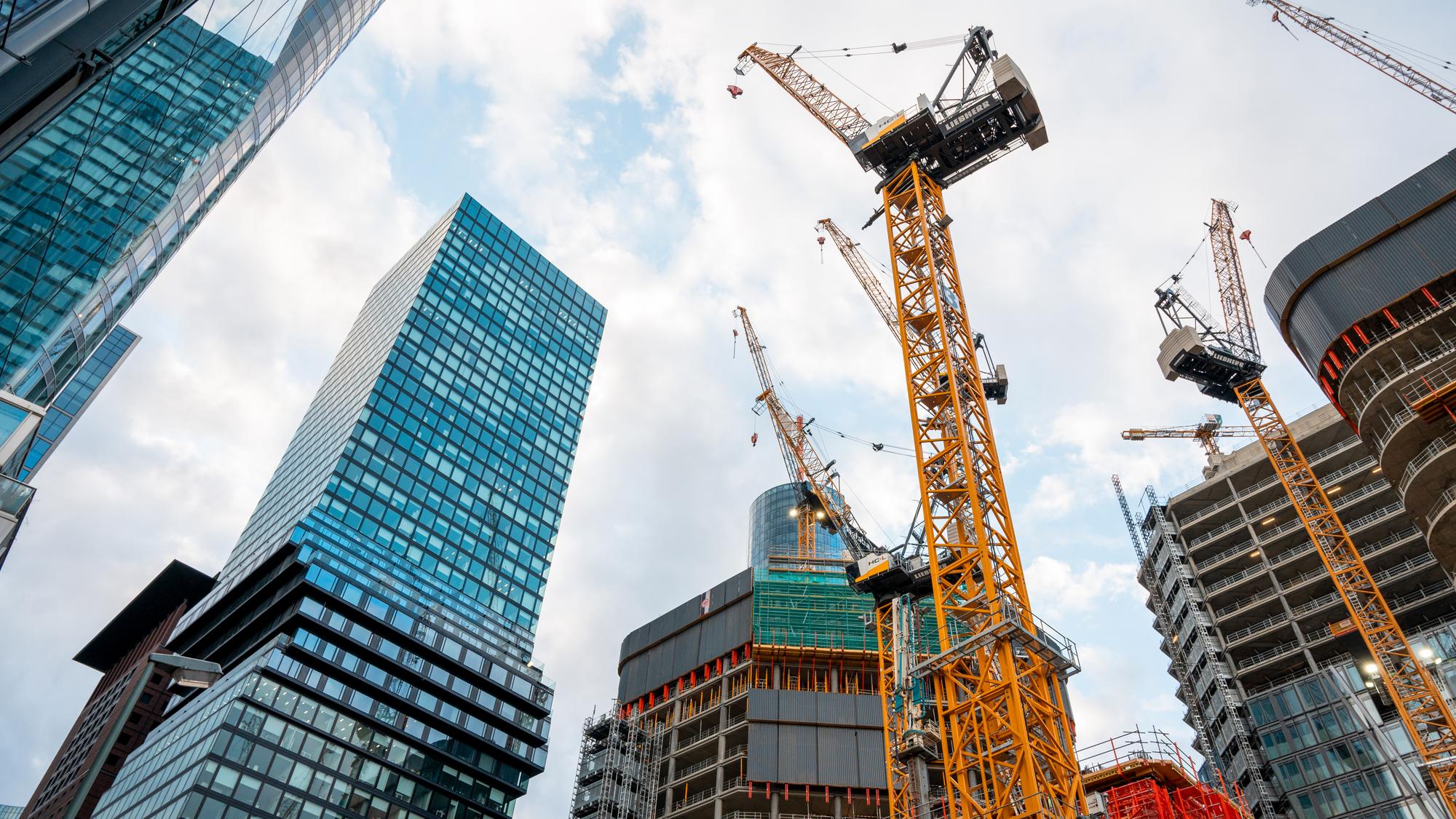 Construction site with steel framework